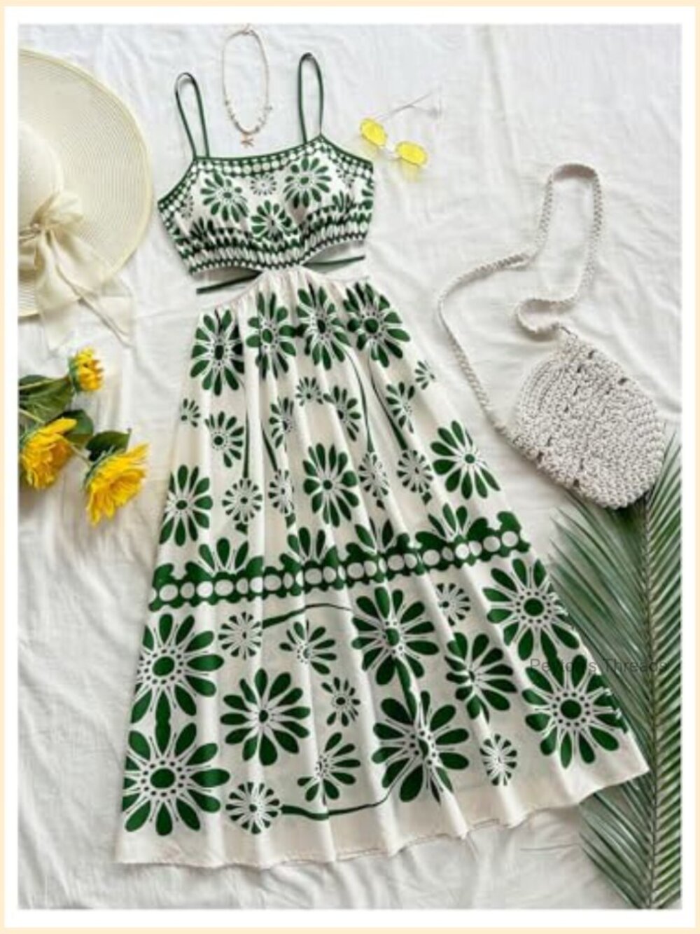 Cut Out Spaghetti Strap Midi Dress Flowy Beach Vacation - Picture 5 of 5